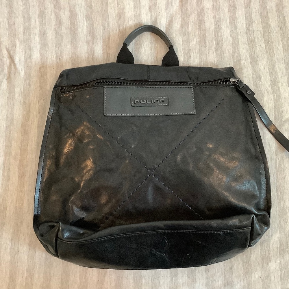 Black leather backpack - Police